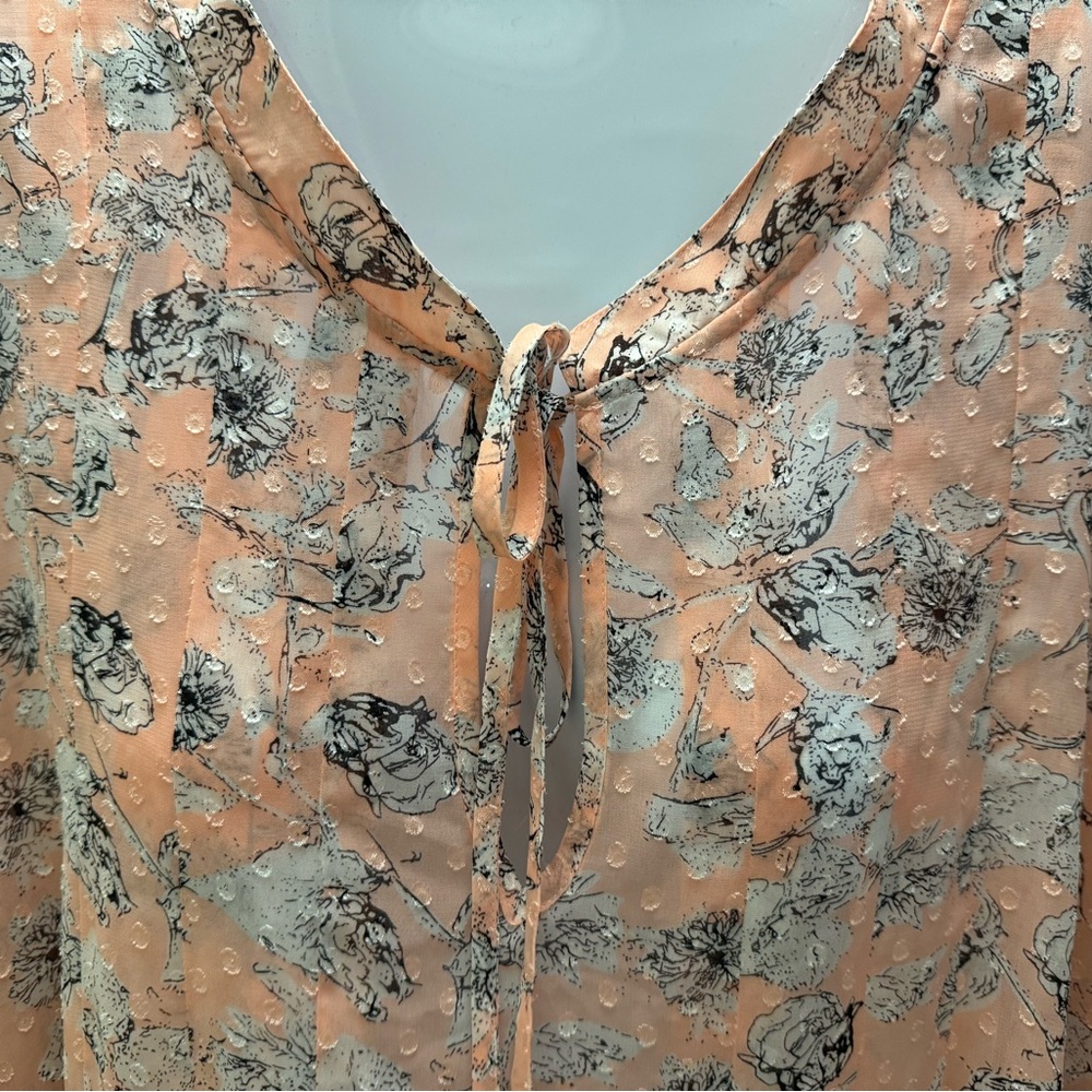 Avenue sheer blouse in peach with Swiss dot pattern, size 26/28